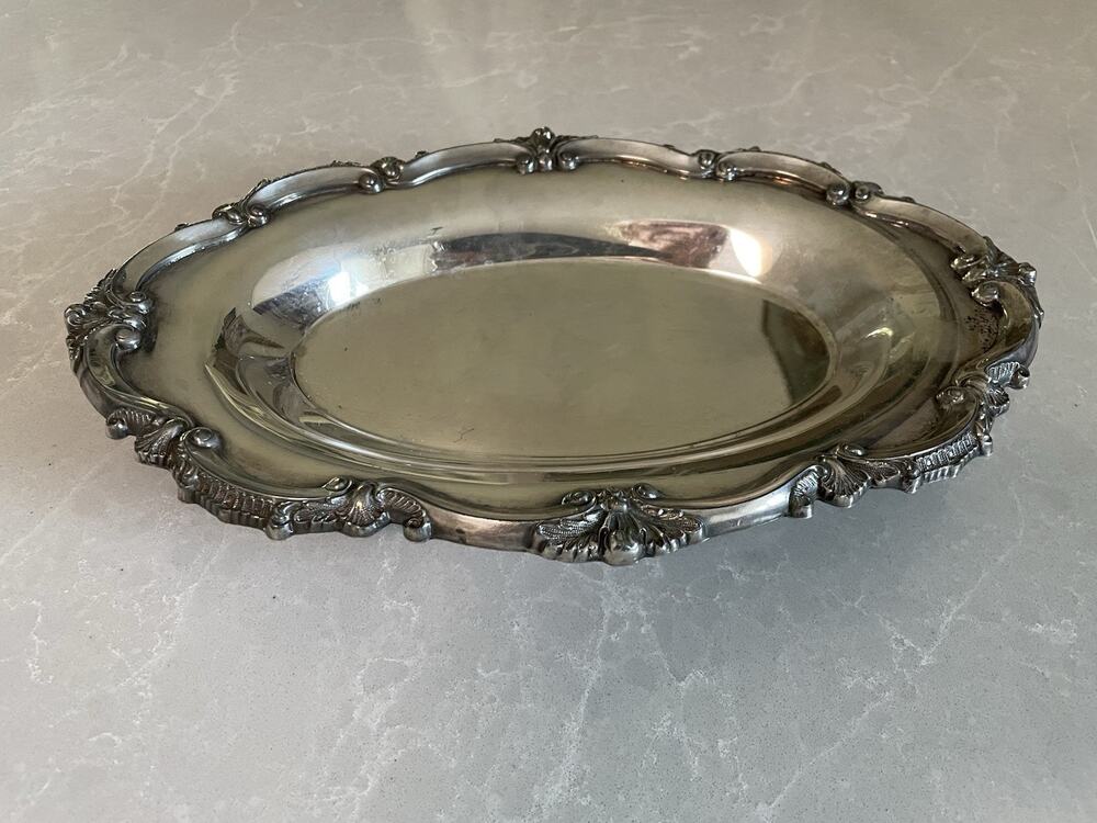 Poole EPCA Silverplate Footed Oval Tray Ornate Scroll Handles Vintage